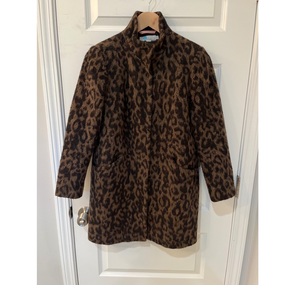 Boden Womens Leopard Print Wool Blend Funnel Neck Car Coat Brown T0198 US 4P